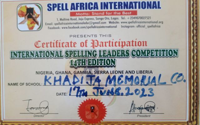 Khadija Memorial College Awards - Best in Spelling Bee